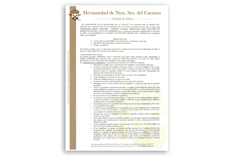 Convocatoria de elecciones a Hermano Mayor y Junta de Gobierno